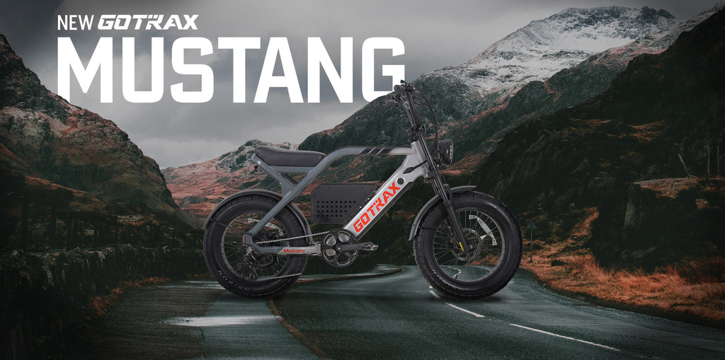 An image showcasing the GOTRAX Mustang Moped-Style Electric Bike on a street.